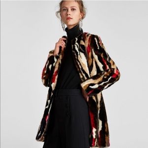 Zara Multi-Colored Faux Fur Coat